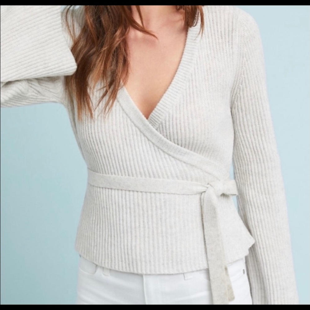 Beautiful oatmeal color wrap sweater